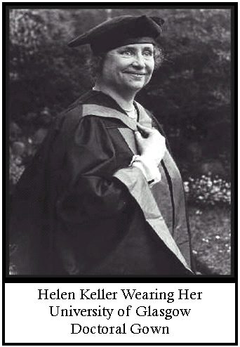 Helen Keller wearing her University of Glasgow doctoral gown