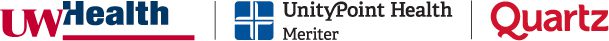 Logos for UW Health, UnityPoint Health Meriter, and Quartz